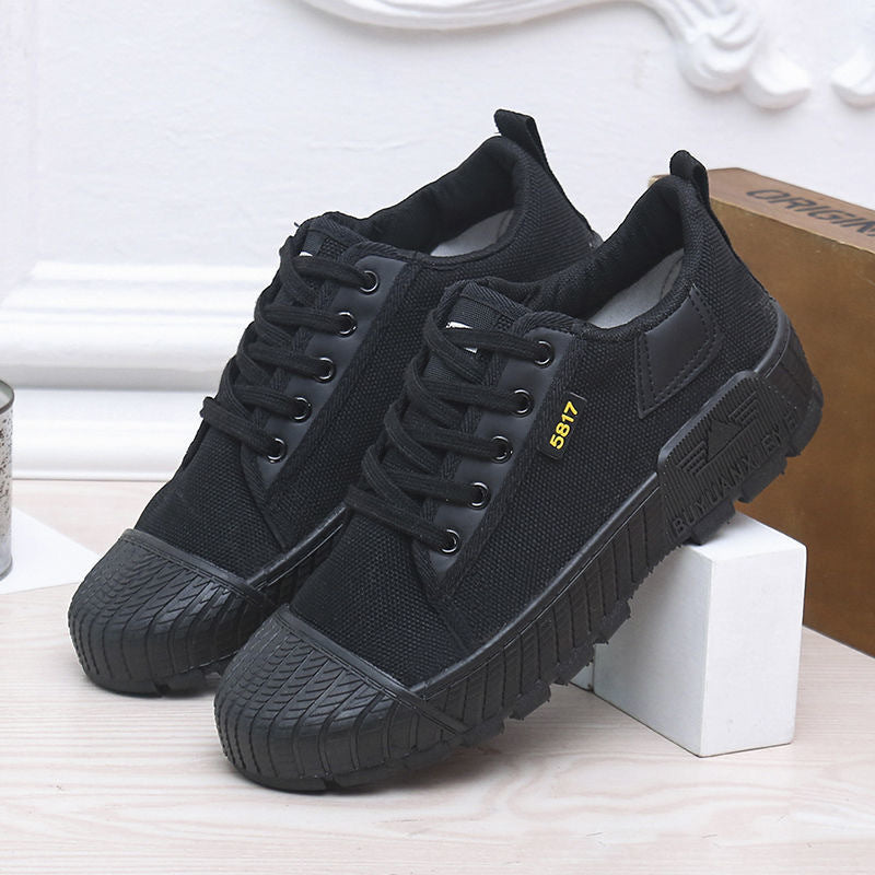 Sneakers tattiche in tela verde militare | Scarpe da lavoro allacciate stile militare | Scarpe da ginnastica da uomo da esterno con suola in gomma resistente
