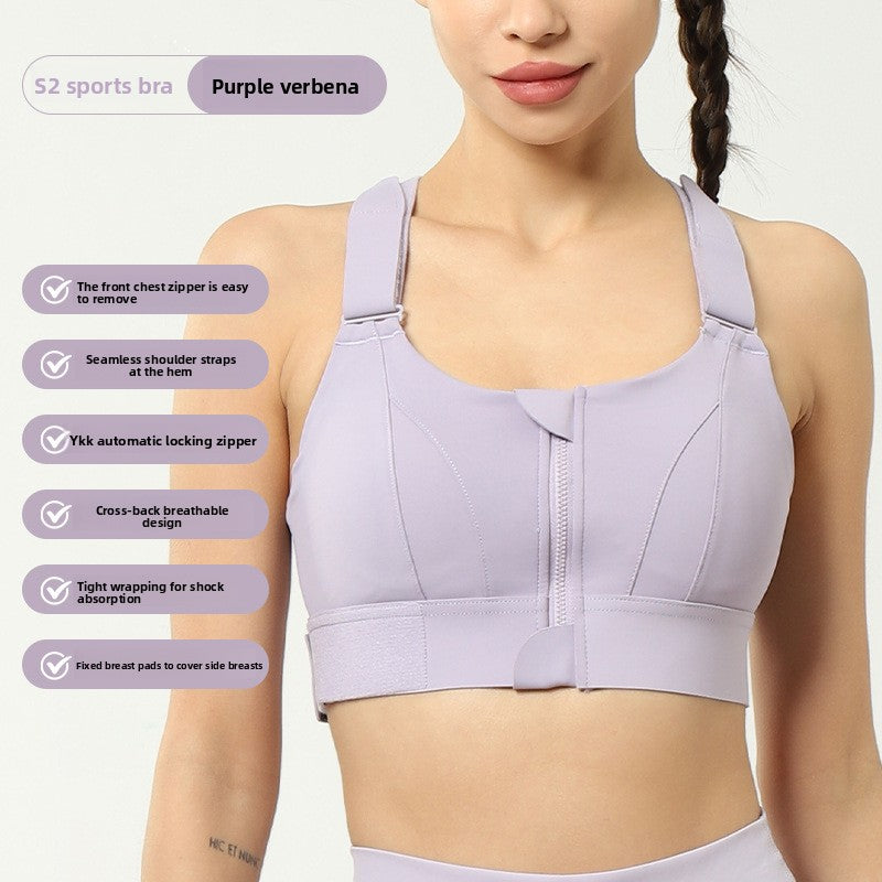 S2 High Impact Sports Bra with Front Zipper | YKK Auto-Lock Zipper, Cross-Back & Shock Absorption | Women's Workout Bra with Removable Pads ? Black