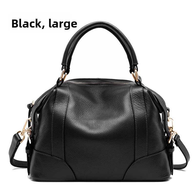 Small Brown Leather Satchel Bag - Cognac Bowling Bag with Dual Handles | Convertible Dome Handbag with Crossbody Strap