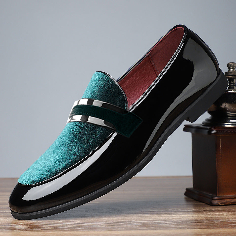 Men's Black Patent Leather & Velvet Loafers | Red Lining Silver Bar Strap Luxury Formal Dress Shoes