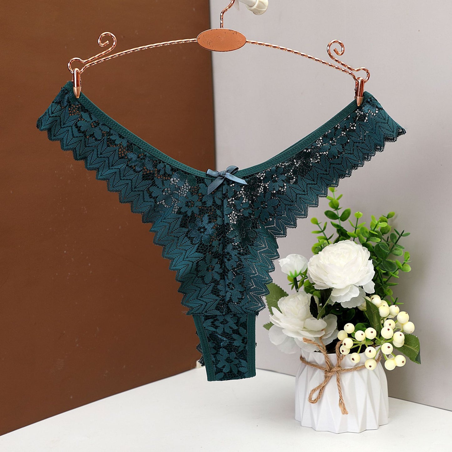 Black Floral Lace V-Cut Panties with Bow Detail | Women's Sexy Scalloped Cheeky Underwear | Low Rise Lace Bikini Briefs