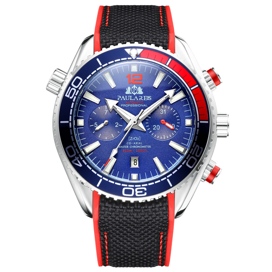 Paulareis Automatic Professional Diver Chronograph Watch | ZrO2 Co-Axial Master Chronometer 600m | Black & Orange Rubber Strap Men's Watch