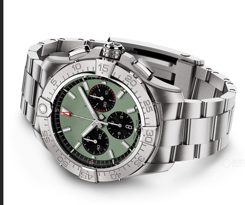 Breitling Chronograph Men's Watch | Salmon Dial Black Subdials Tachymeter Bezel Sand Leather Strap Swiss Made Sport Watch