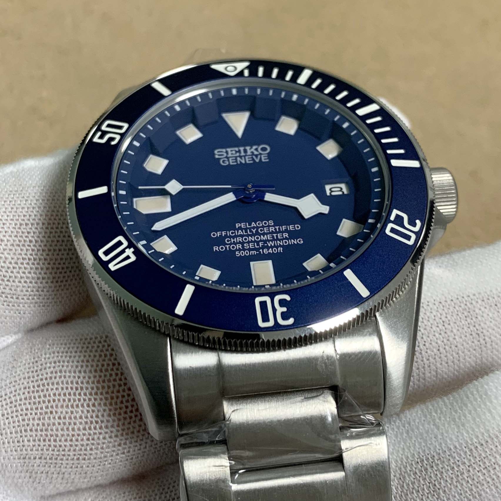 Seiko Geneve Pelagos Men's Diver Watch | Blue Dial Rotating Bezel Chronometer Self-Winding 500M Silver Steel Professional Timepiece