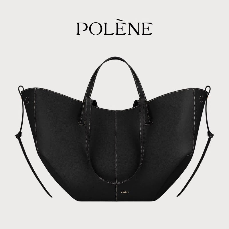 Polene Numero Un Maxi Bag in Marrone Cammello - Autentica Borsa Tote Francese in Pelle | Borsa a Spalla Curva Firmata con Lacci Regolabili