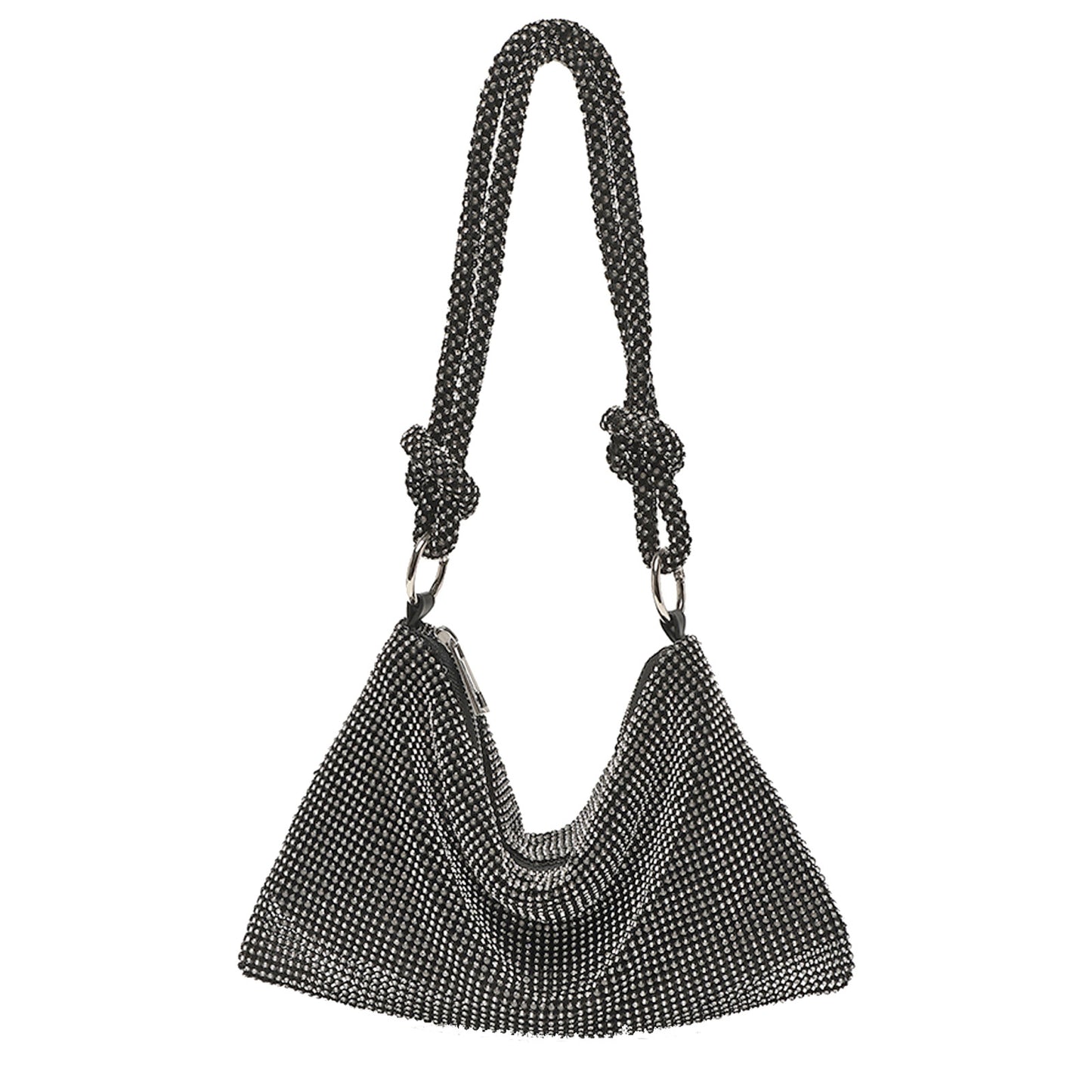 Rhinestone Crystal Evening Bag | Sparkly Clutch Purse with Knotted Strap | Gold, Black & Silver | Party & Wedding Handbag