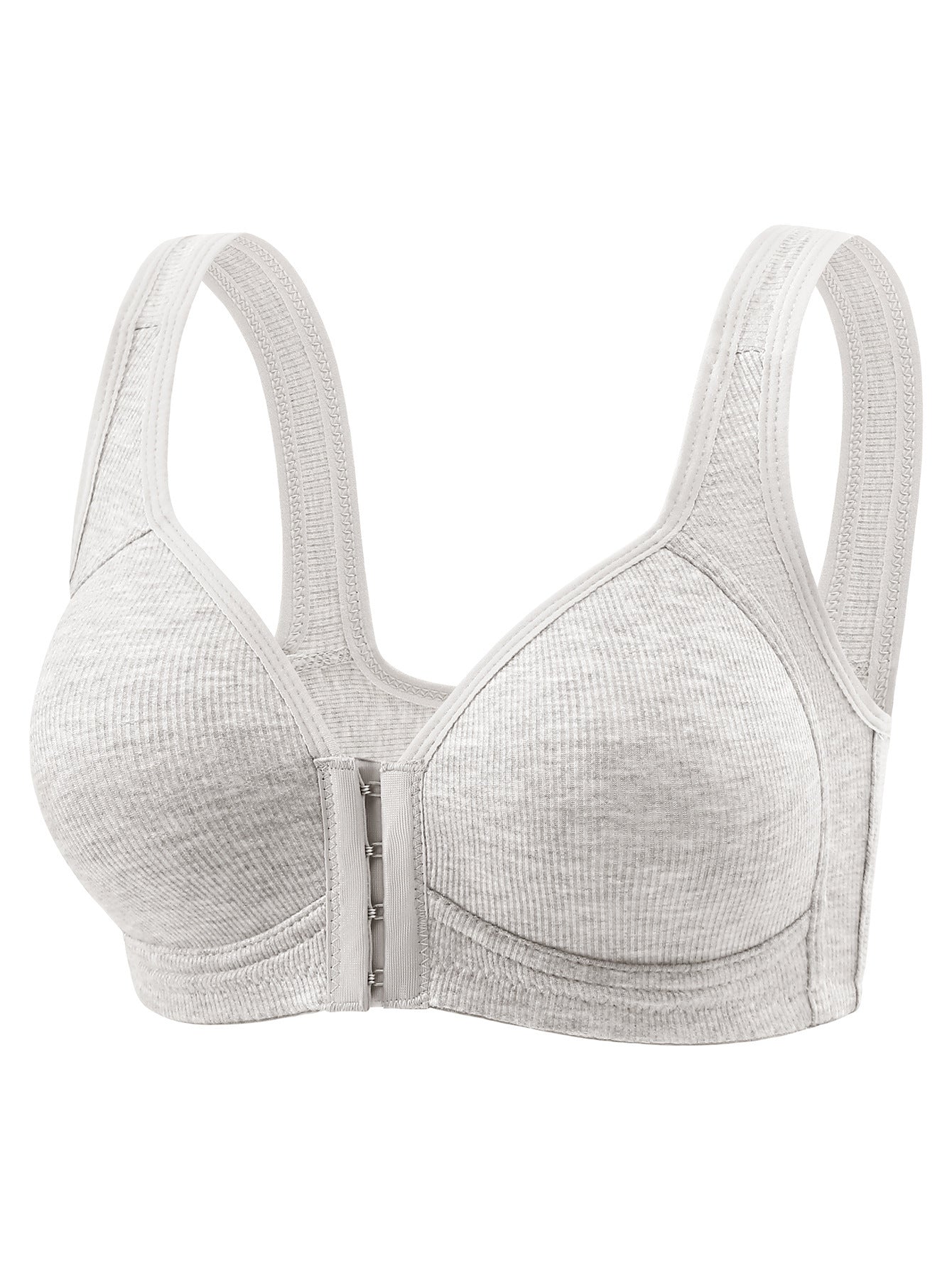 Women's Front Closure Wireless Bra | Wide Strap Ribbed Full Coverage Comfort Bra | Easy Hook Bra for Seniors