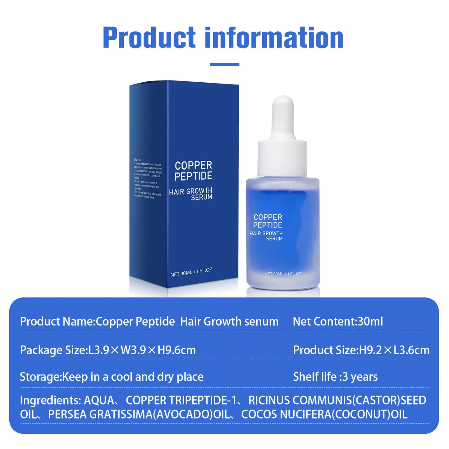 Copper Peptide Hair Growth Serum 30ml | Set of 2 | Strengthen Hair Roots & Repair Follicles | Scalp Nourishing Dropper Serum