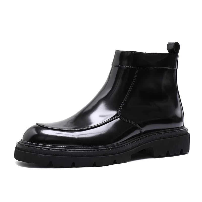 Schwarze Chelsea-Stiefeletten aus hochglänzendem Leder für Herren | Luxuriöse Slip-On-Stiefel mit griffiger Profilsohle 