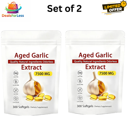 Aged Garlic Extract 7500mg Set of 2 | 2x300 Softgels Odorless GMO Free Gluten Free Dietary Supplement