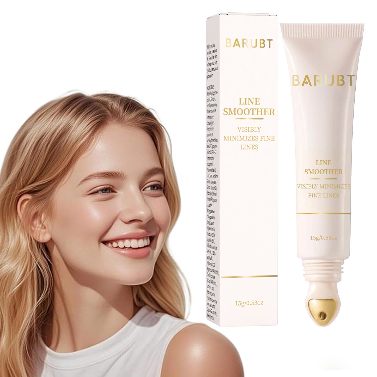 BARUBT Line Smoother 15g Visibly Minimizes Fine Lines with Gold Roller Tip Anti Aging Wrinkle Serum Cream for Smooth Even Skin Before Makeup