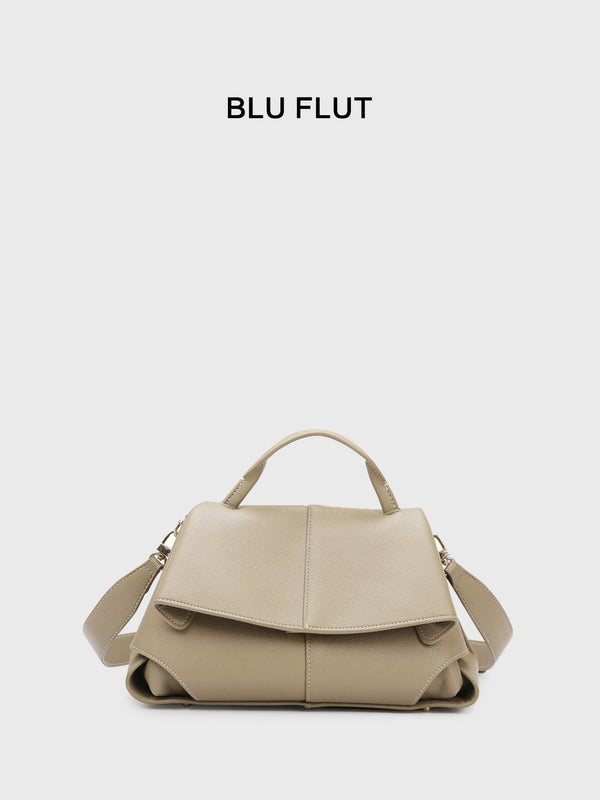 Beige Cloud Bag Leather Pillow Bag | Ruched Shoulder Bag with Top Handle