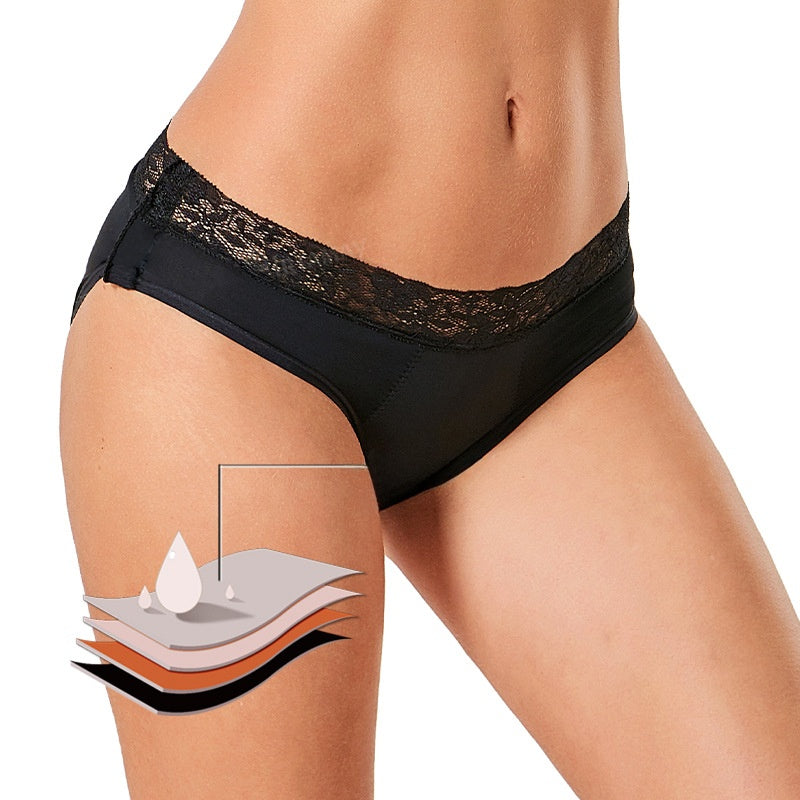 Black Lace Period Underwear | Leak-Proof Menstrual Panties | 4-Layer Protection Briefs