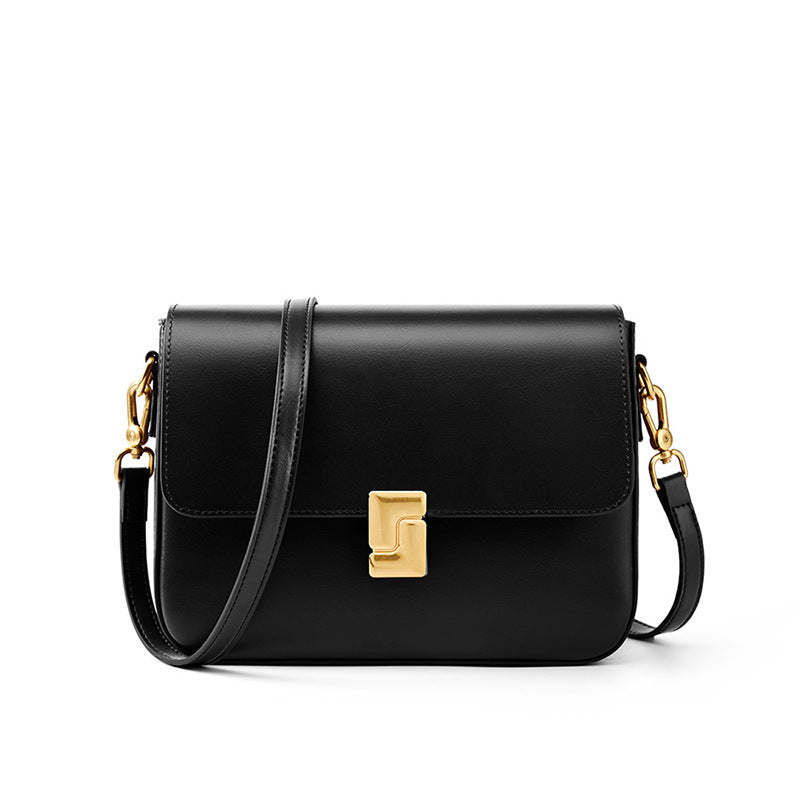 Black Leather Shoulder Bag with Gold Hardware | Designer Handbag