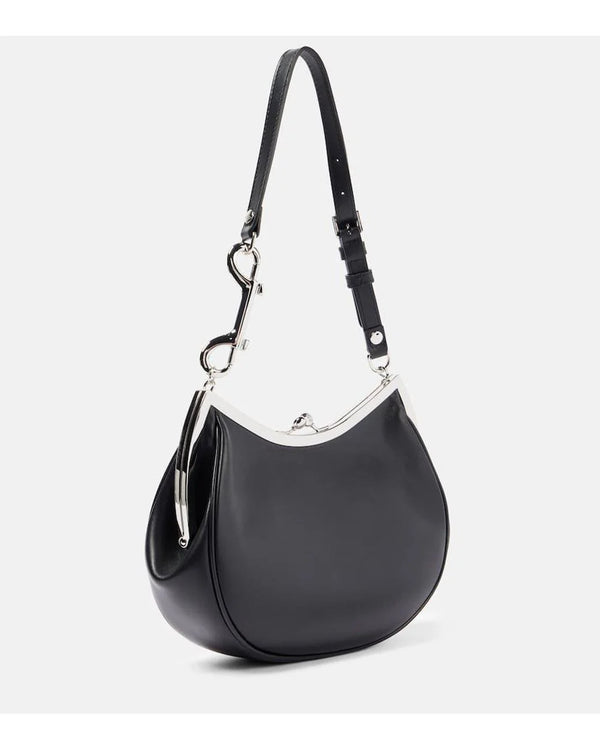 Black Leather Silver Frame Clasp Shoulder Bag Vivienne Westwood Style Hobo Clutch | Women Luxury Designer Inspired Evening Party Handbag Purse