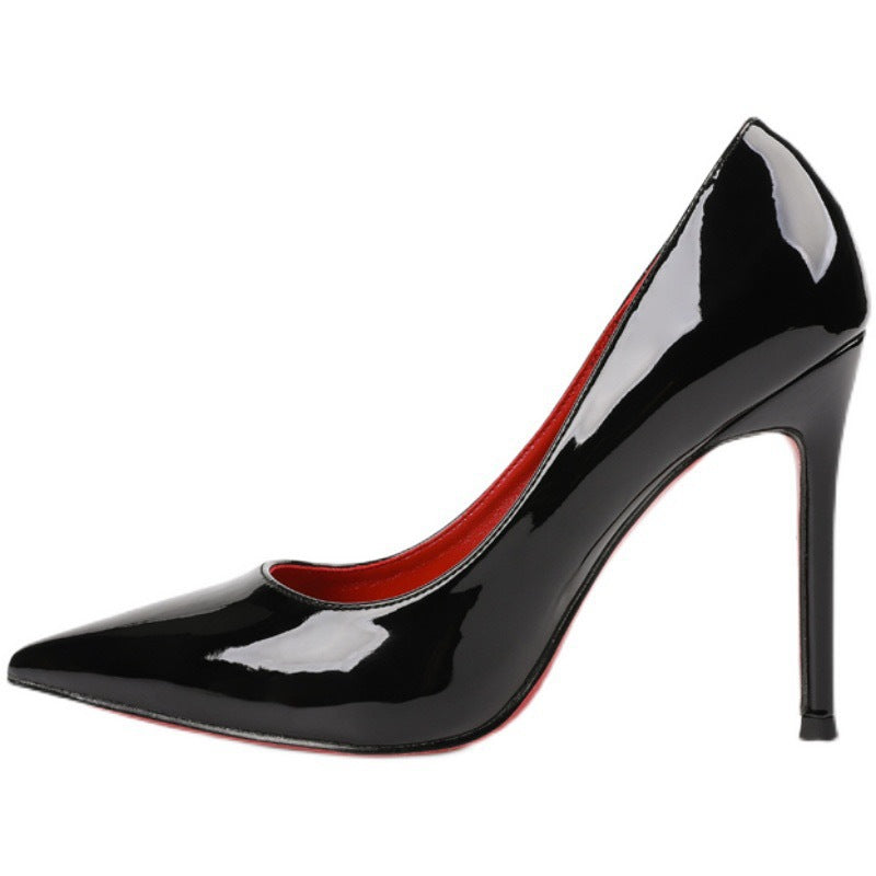 Black Patent Leather Pointed Toe Stiletto Pumps with Red Sole & Red Lining | Iconic Luxury Power Heels for Women