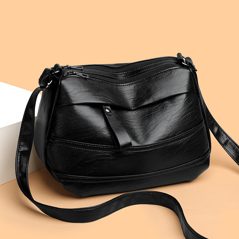 Black Soft Leather Crossbody Bag Quilted Panel Zip Top Adjustable Strap Shoulder Bag | Women Casual Everyday Multi Pocket Hobo Messenger Handbag Purse