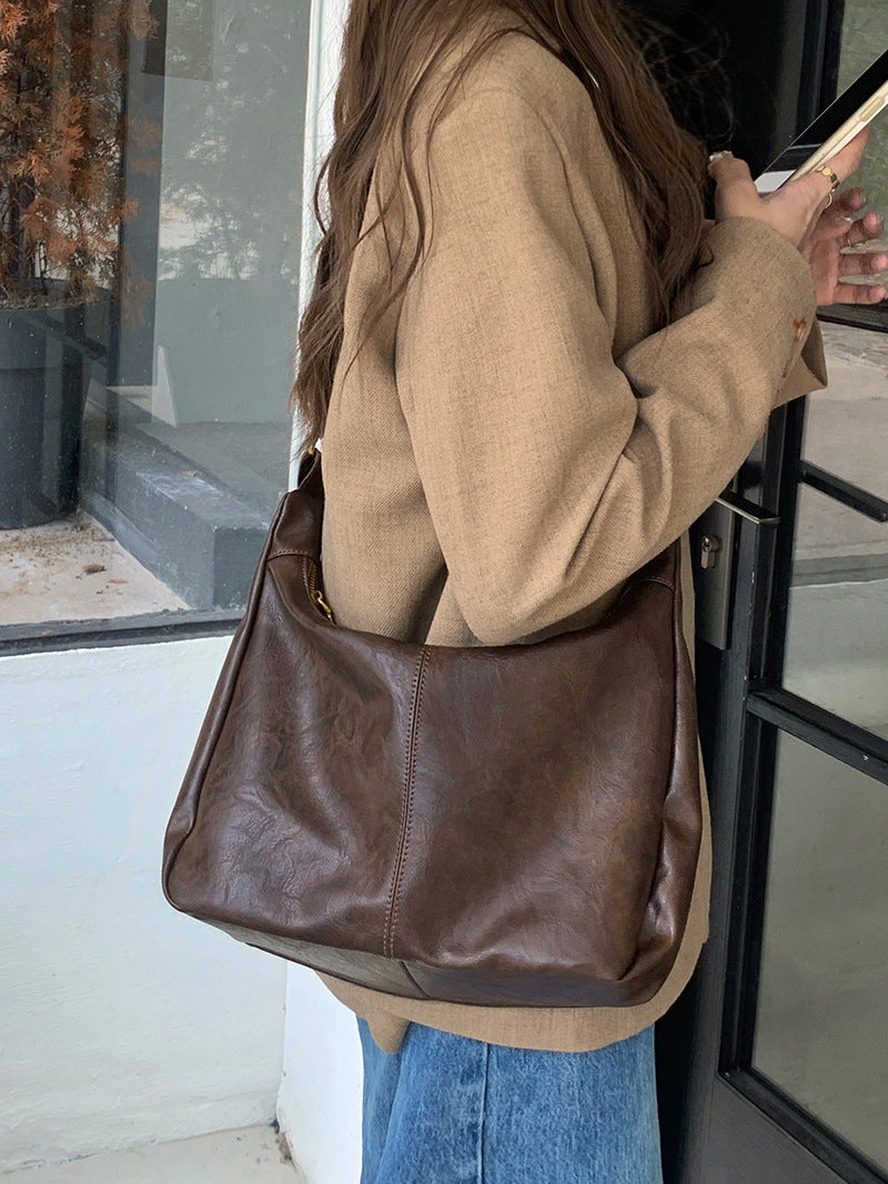 Brown Leather Slouchy Hobo Bag - Soft Shoulder Bag with Single Strap | Casual Everyday Tote in Chocolate Brown