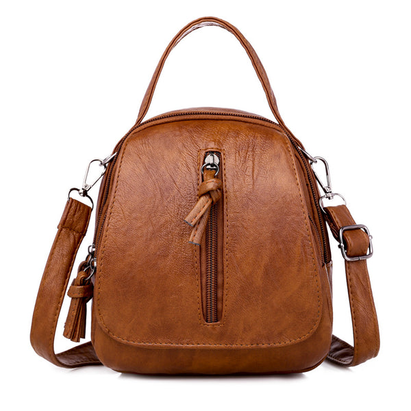 Brown Soft Leather Convertible Backpack Women | 3-in-1 Backpack Crossbody Handbag | Tassel Zip Vintage Bag