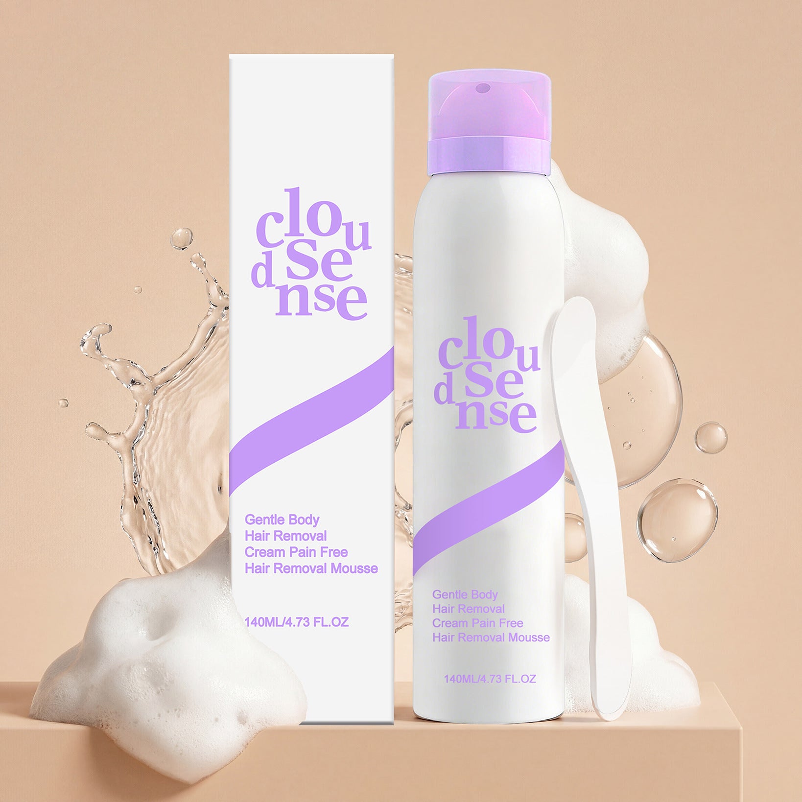 Cloudsense Gentle Body Hair Removal Mousse | Pain-Free Hair Removal Cream Spray 140ml | Smooth Skin Depilatory Foam for Women