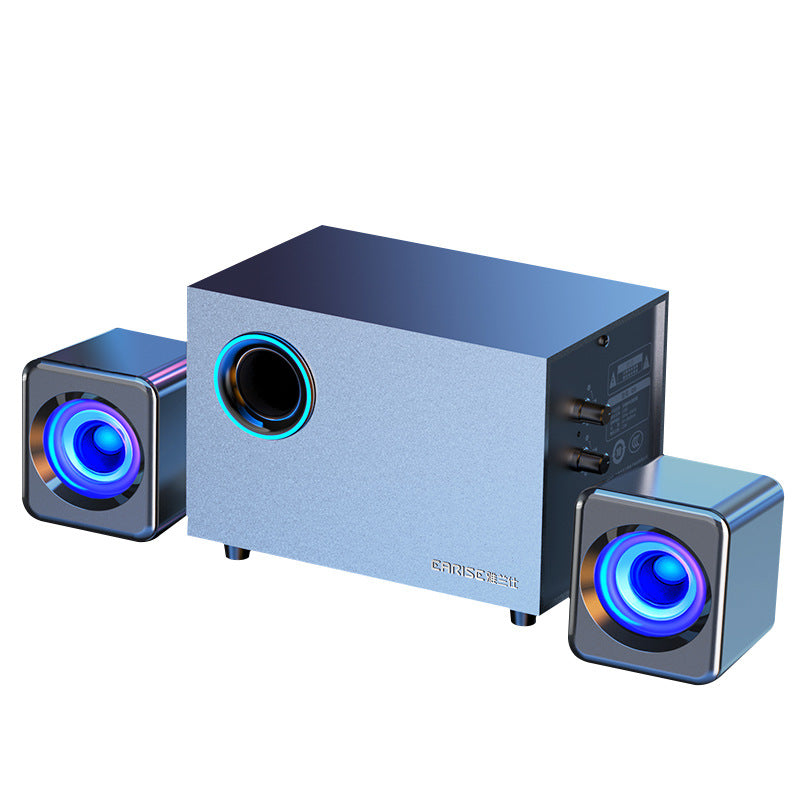 EARISE 2.1 Subwoofer Speaker System RGB LED Blue Light Stereo Surround Sound Desktop Computer Speakers with Woofer Satellite Speakers USB Powered for PC Gaming Laptop Home Theater Music