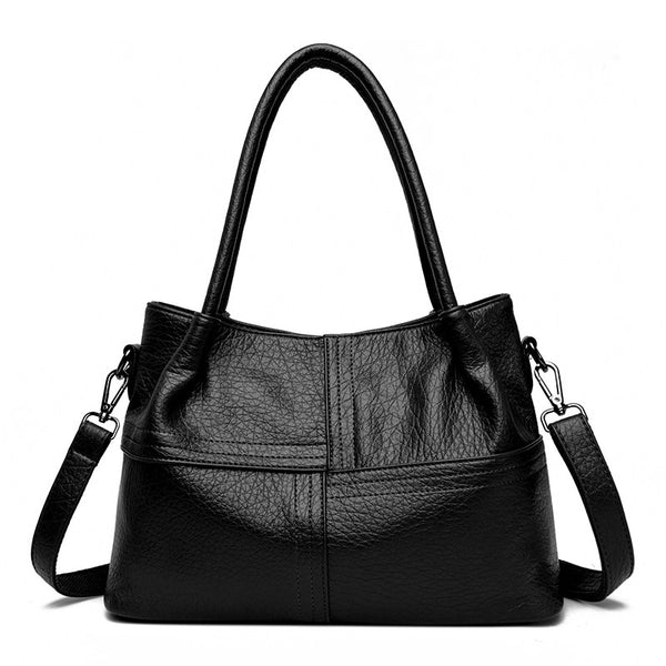 Genuine leather Black Leather Tote Bag with Shoulder Strap | Convertible Work Handbag