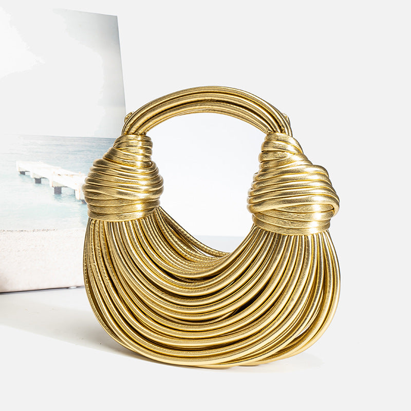 Gold Wire Sculptural Bag - Statement Metal Art Clutch | Women's Avant-Garde Evening Handbag | Unique Fashion Art Piece