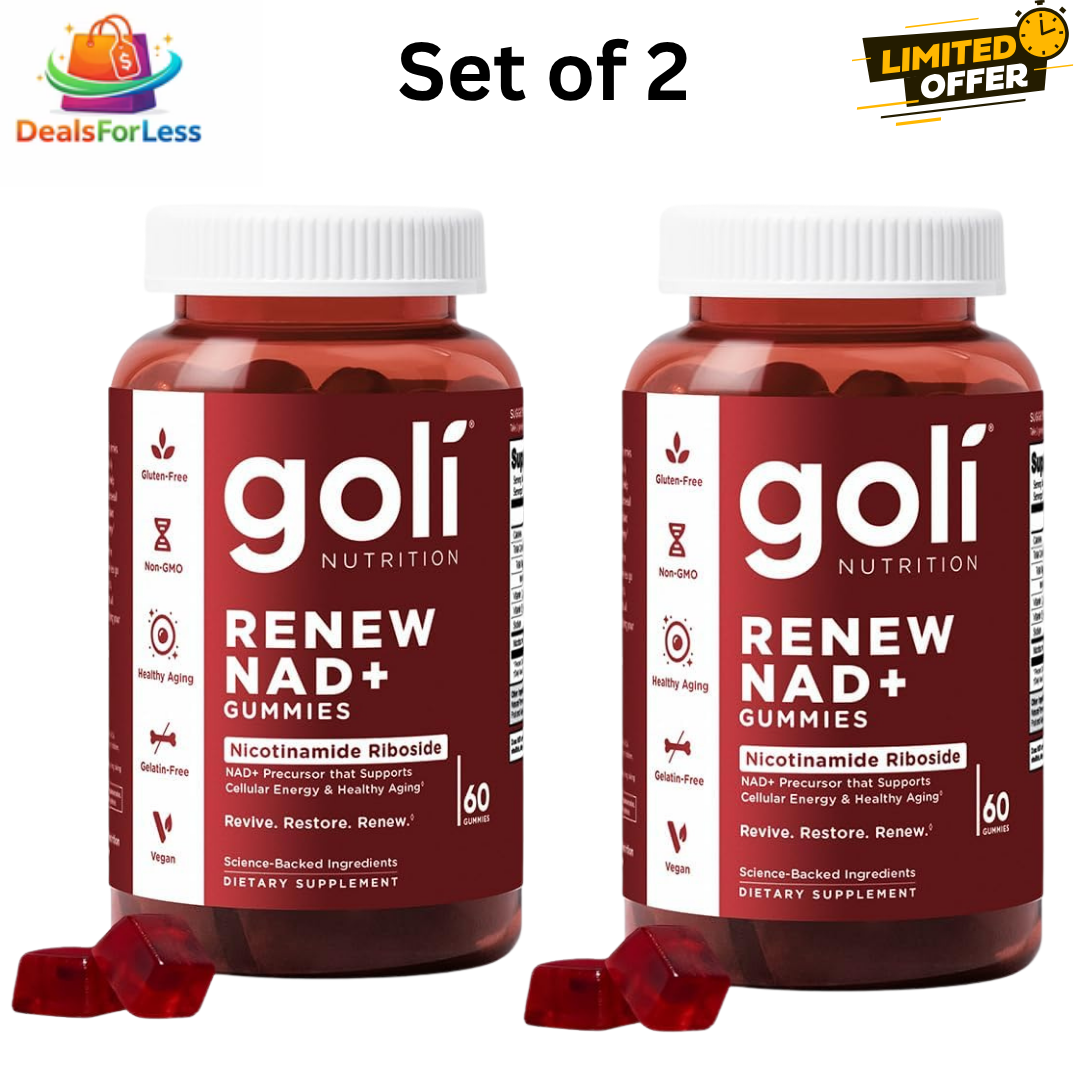Goli Nutrition Renew NAD+ Gummies Set of 2 | Nicotinamide Riboside | Cellular Energy & Healthy Aging | 60 Gummies Each | Vegan, Gluten-Free, Non-GMO