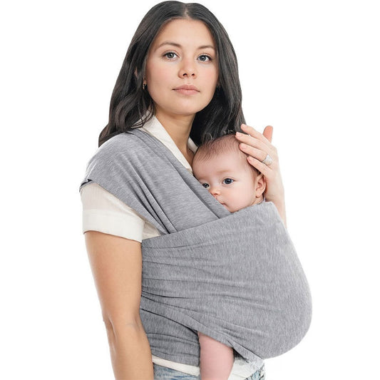 Grey Stretchy Baby Wrap Carrier for Newborns | Hands-Free Soft Cotton Infant Sling | Ergonomic Babywearing Wrap