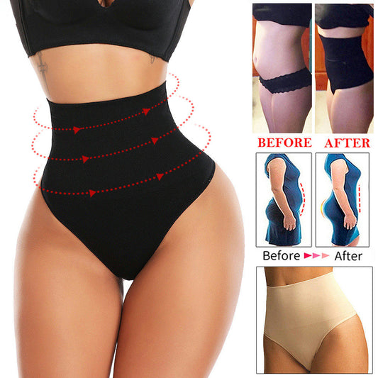 High Waist Tummy Control Thong Shapewear for Women - Seamless Slimming Waist Trainer Thong Panty Body Shaper