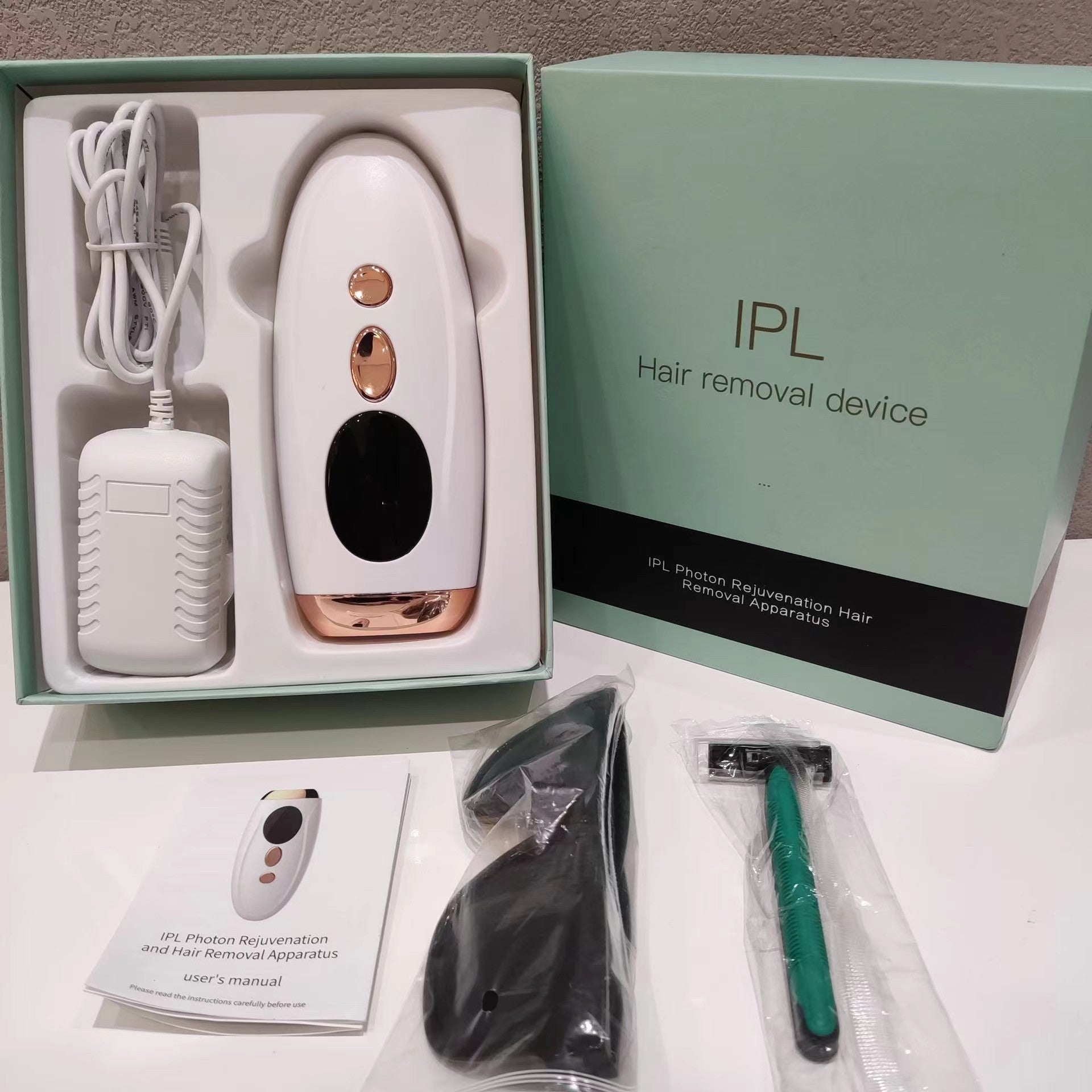 IPL Photon Rejuvenation Hair Removal Device Kit | Permanent Painless Laser Hair Remover | Includes Goggles Razor Charger & Manual | Rose Gold