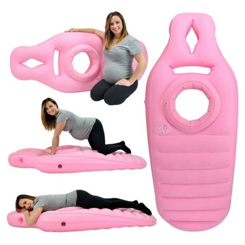 Inflatable Pregnancy Maternity Lounger | Full Body Bump Hole Air Mattress Pillow | Lie on Stomach Pregnant Floating Pad | Prenatal Relaxation Cushion | Pink