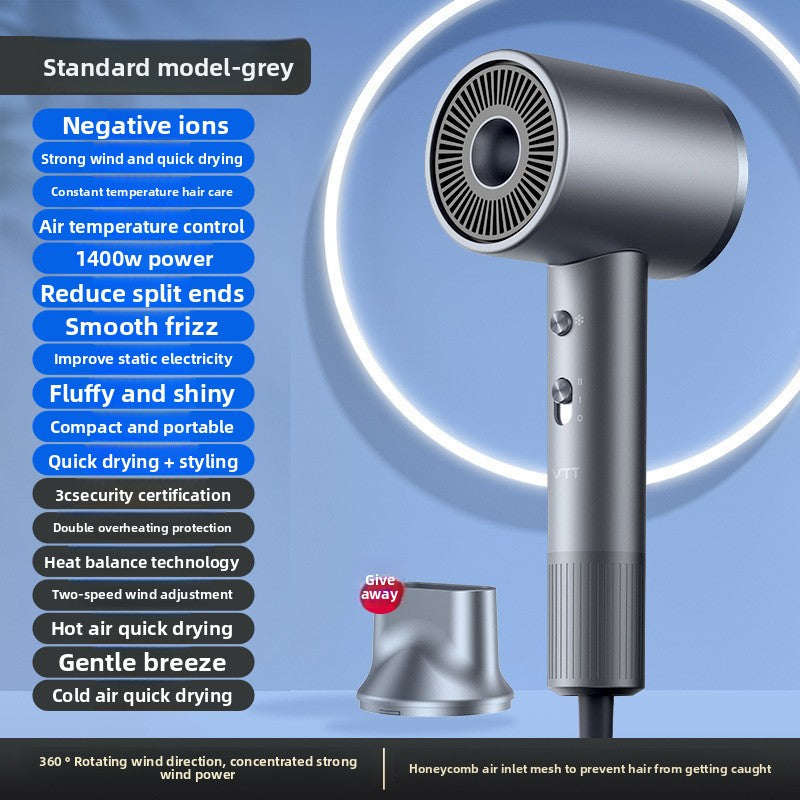 Ionic Hair Dryer 1400W Negative Ion | Fast Drying Anti-Frizz Blow Dryer | Grey