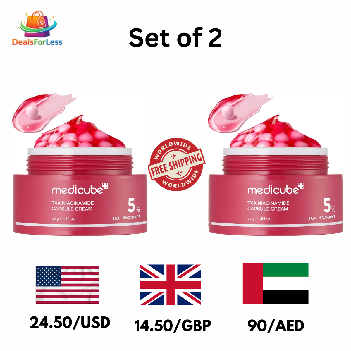 Medicube TXA Niacinamide 5% Capsule Cream Set of 2 | TXA + Niacinamide Brightening Moisturizer | 55g x2 | Free Worldwide Shipping