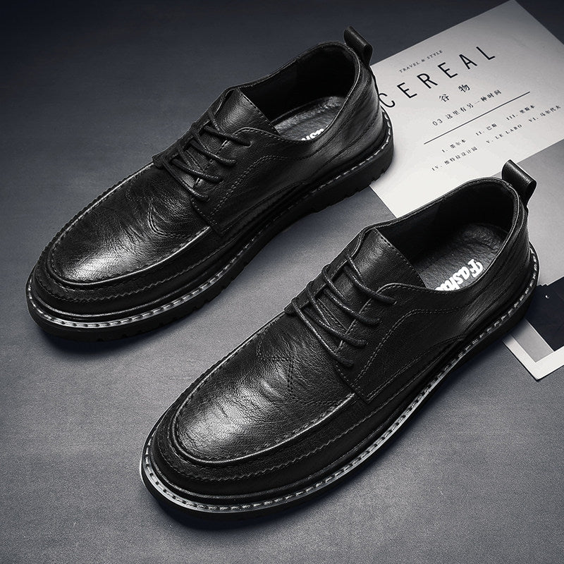 Men's Black Leather Moc Toe Lace Up Casual Dress Shoes