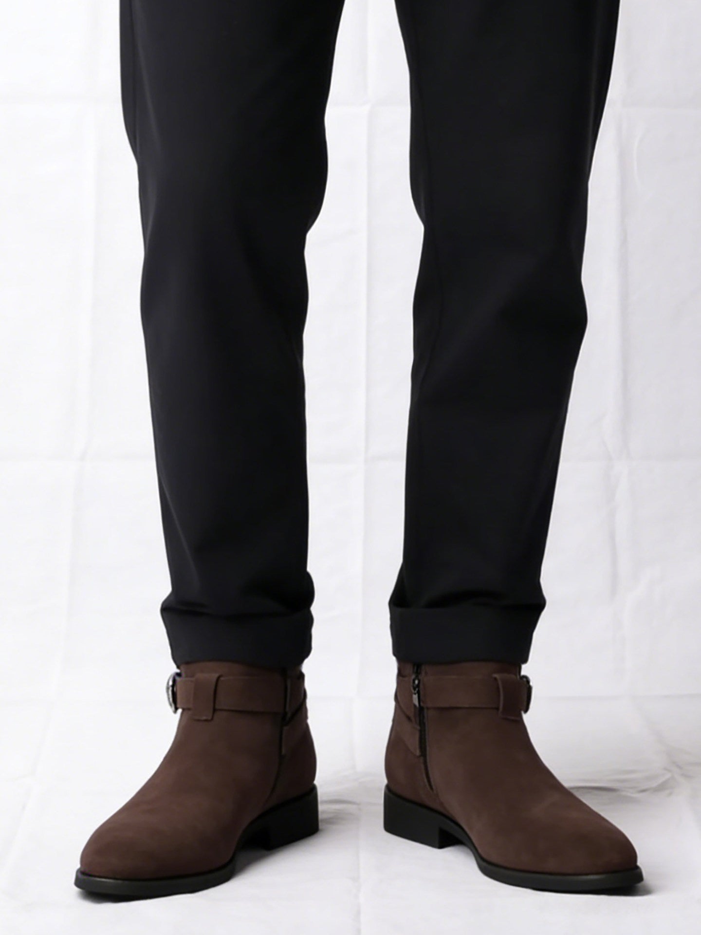 Men's Brown Suede Ankle Boots | Silver Buckle Strap Side Zip Chelsea Desert Boot