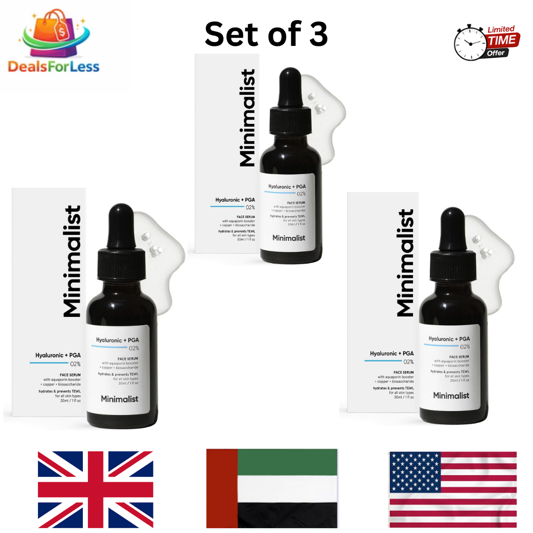 Minimalist Hyaluronic + PGA 02% Face Serum Set of 3 | Hydrates & Prevents TEWL | 30ml