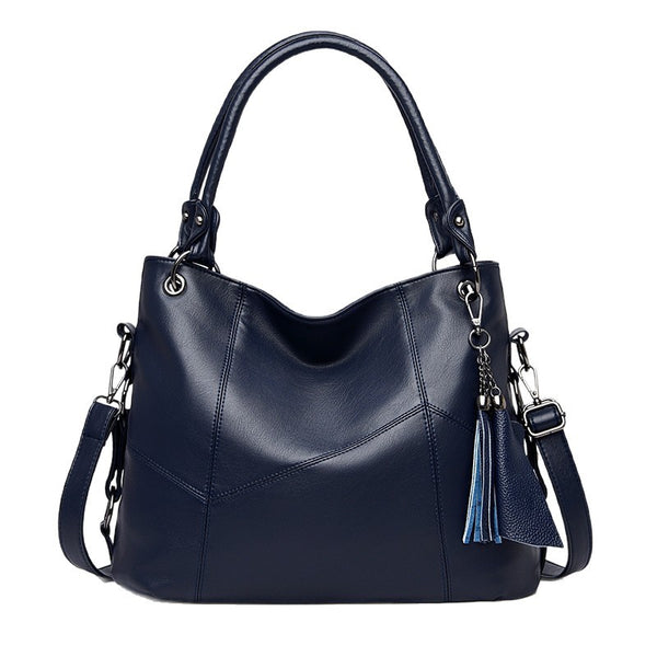 Navy Blue Leather Hobo Bag with Tassel | Convertible Shoulder Crossbody Bag