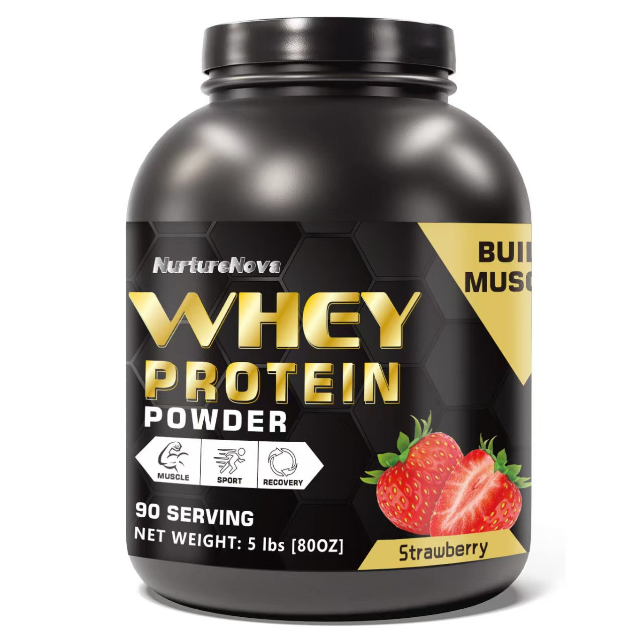 NurtureNova Whey Protein Powder Strawberry | 90 Servings 5lbs Muscle Building Sport & Recovery Supplement