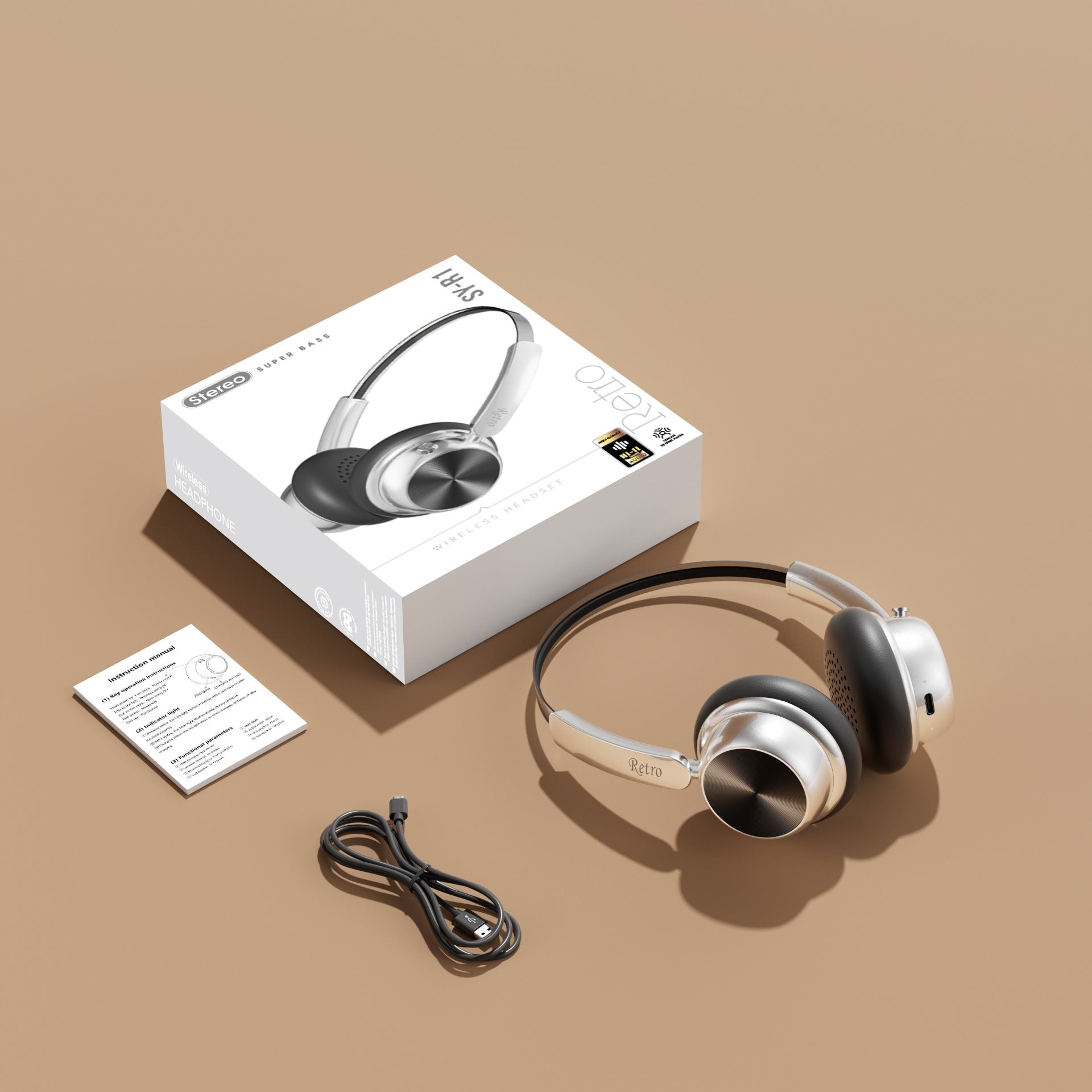 Wireless Bluetooth Over-Ear Headphones 6D Immersive Stereo Sound Foldable On-Ear Headset with Wired Mode USB Charging Cable Mic for Music Gaming Travel School - SY-T4