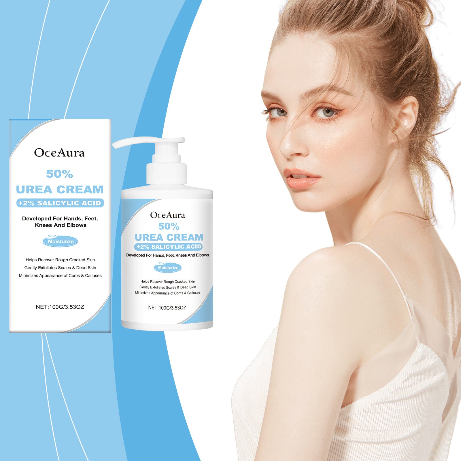 OceAura 50% Urea Cream + 2% Salicylic Acid 100g | Cracked Heel Foot Cream for Hands Feet Knees Elbows