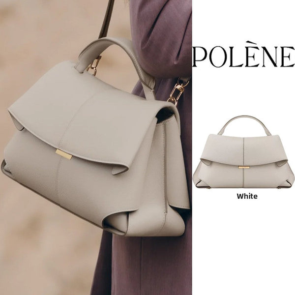 Pol�ne Num�ro Bag White | Structured Top Handle Flap Crossbody Handbag with Gold Hardware