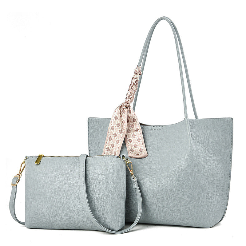 Sage Green Leather Tote Bag Set 2 Piece | Shoulder Bag with Matching Pouch