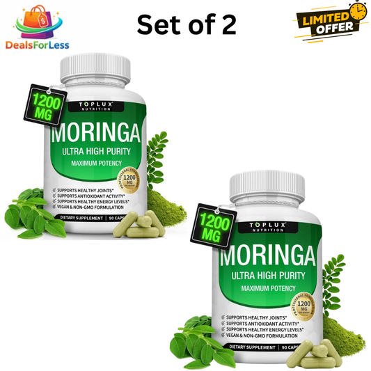 Toplux Moringa Capsules 1200mg Ultra High Purity Maximum Potency - Supports Joints, Antioxidant Activity & Energy - Vegan Non-GMO Dietary Supplement - 90 Capsules (Set of 2)