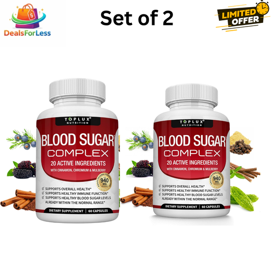 Toplux Nutrition Blood Sugar Complex Set of 2 | 2x60 Capsules 20 Active Ingredients Cinnamon Chromium Mulberry
