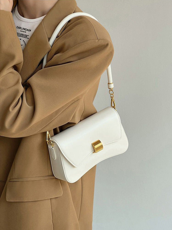 White Mini Shoulder Bag with Gold Hardware | Leather Flap Crossbody Purse | Chic Women's Handbag