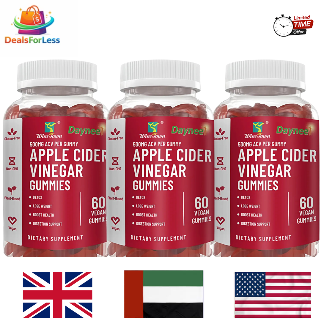 Winstown Daynee Apple Cider Vinegar Gummies 3-Pack – 500mg ACV Per Gummy | 60 Vegan Gummies x3 | Detox, Weight Loss, Digestion & Health Boost