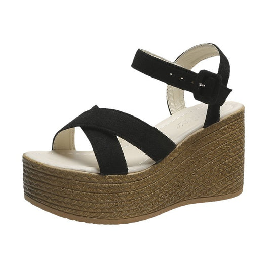 Women's Cross Strap Wedge Sandals | Espadrille Platform Ankle Buckle Sandal | Summer Open Toe Suede Heels | Casual & Occasion Footwear
