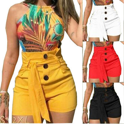 Women's High Waist Belted Shorts - Button Front Summer Casual Shorts