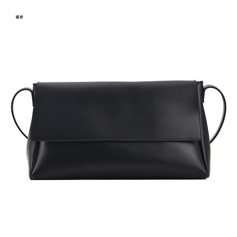 Women's Minimalist Black Leather Crossbody Bag | Sleek Flap Shoulder Bag | Everyday Clutch Purse for Work, Travel & Occasions